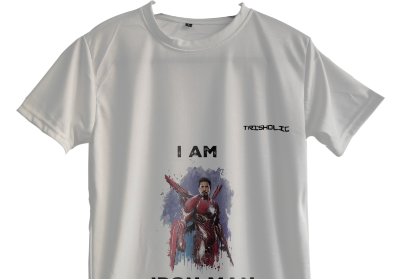 "Close-up of white oversized Avengers tee showing fine print detail and fabric texture"