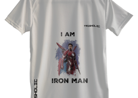 "Back view of white round neck t-shirt with Captain America shield print"