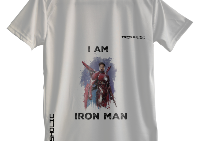 "Back view of white round neck t-shirt with Captain America shield print"