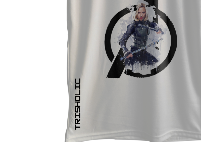 "Back view of white round neck t-shirt with Captain America shield print"