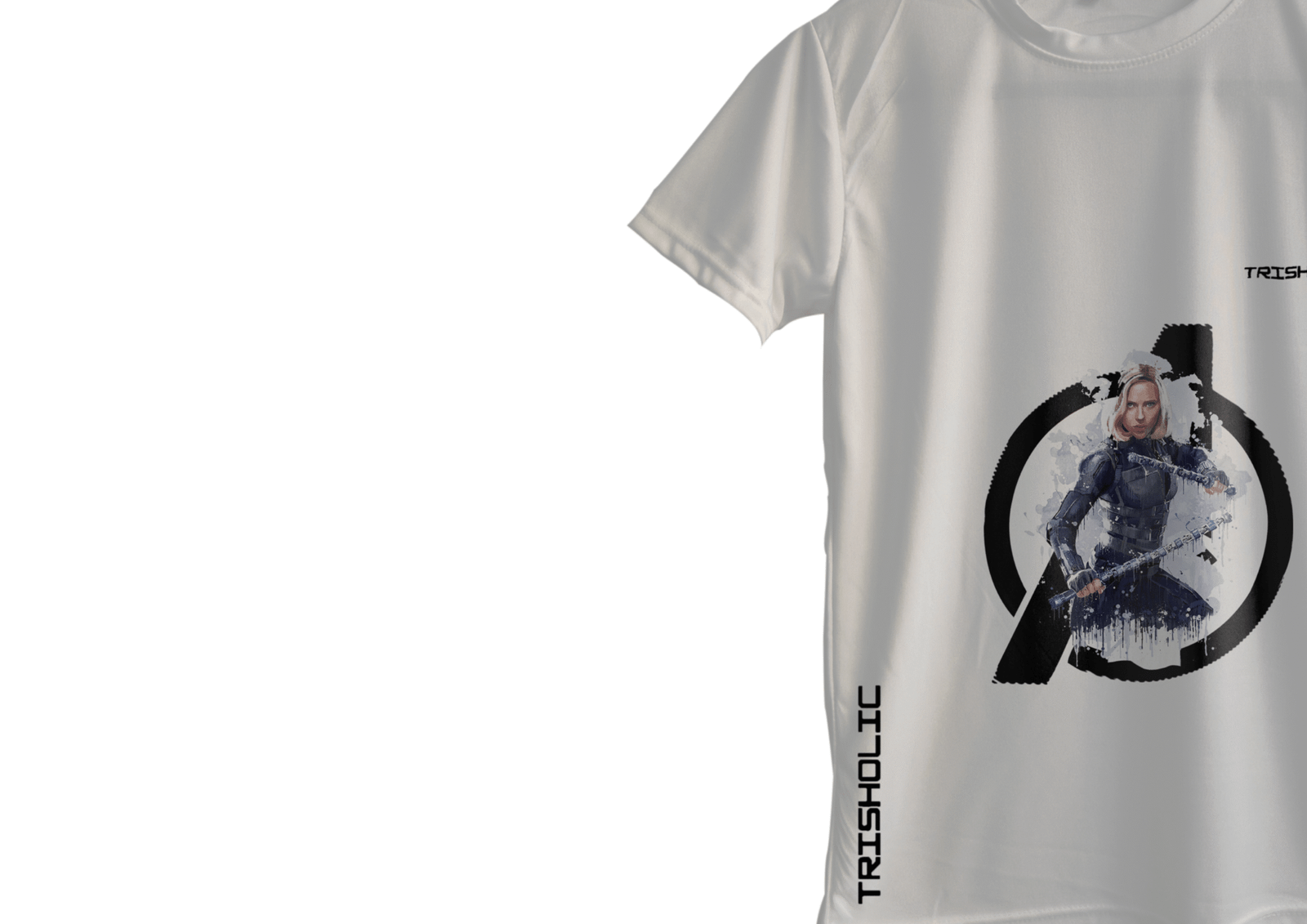 "Model wearing white Avengers oversized t-shirt featuring Thor's hammer design"