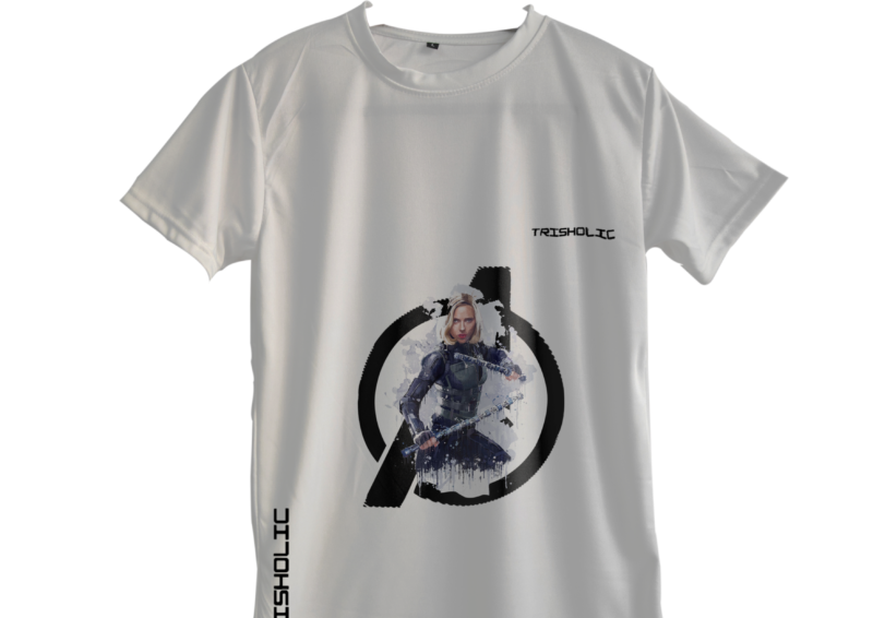 "White oversized round neck t-shirt with bold Iron Man graphic design"