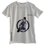 "Close-up of white oversized Avengers tee showing fine print detail and fabric texture"
