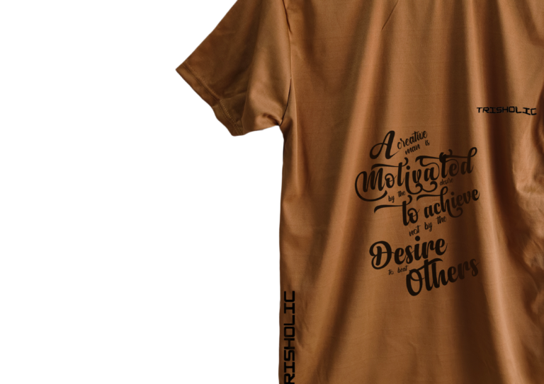 Black Trisholic t-shirt with bold white quote “Hustle Hard Stay Humble” across the chest.