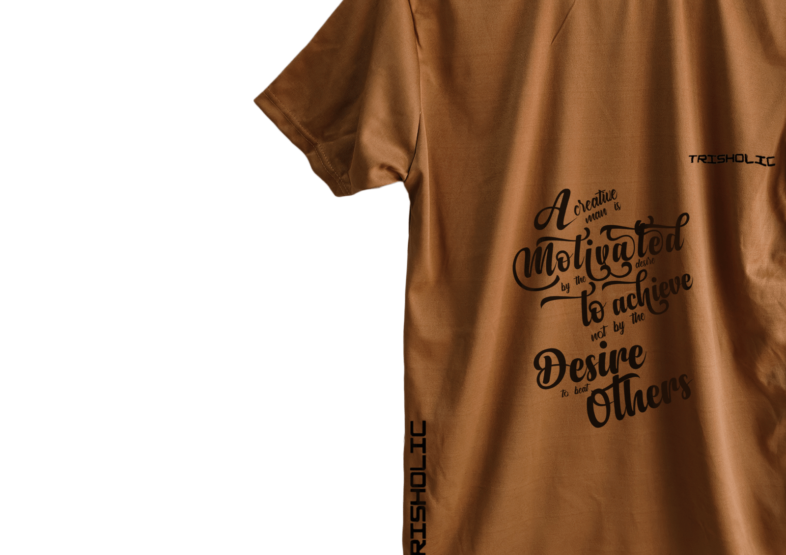 Black Trisholic t-shirt with bold white quote “Hustle Hard Stay Humble” across the chest.