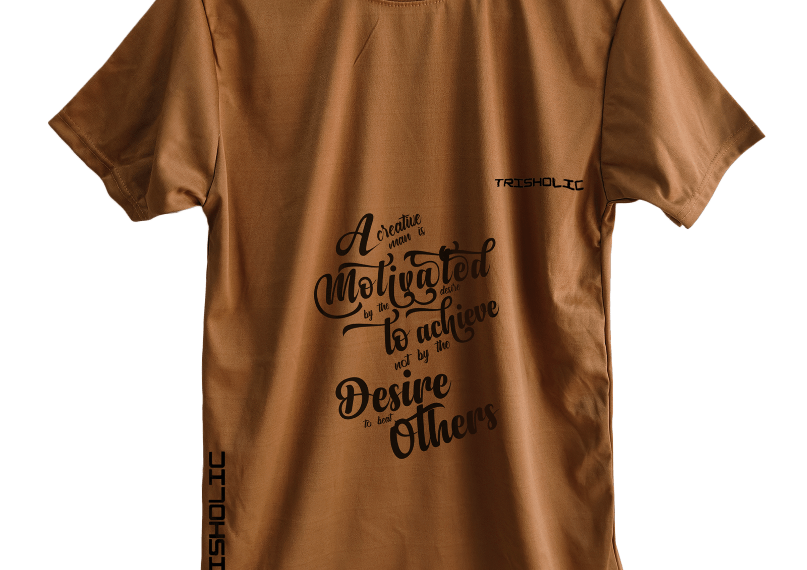 Trisholic t-shirt in light gray with the quote “Progress Not Perfection” in cursive and bold combo typography.