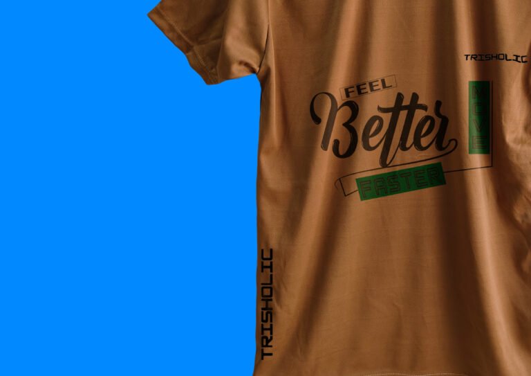 Stack of folded peach color Feel Better t-shirts