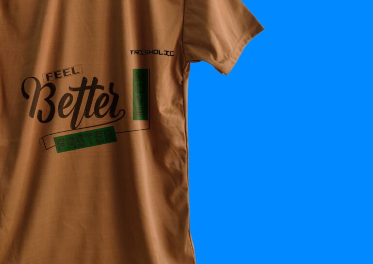 Back side of peach Feel Better printed t-shirt