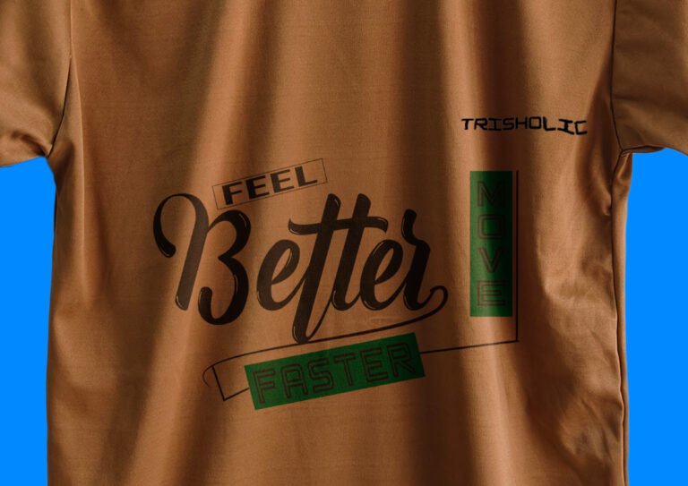 Close-up of printed graphic on Feel Better peach t-shirt