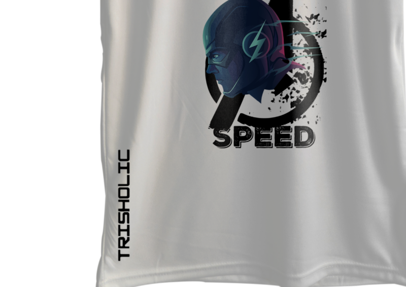 "Back view of white round neck t-shirt with Captain America shield print"