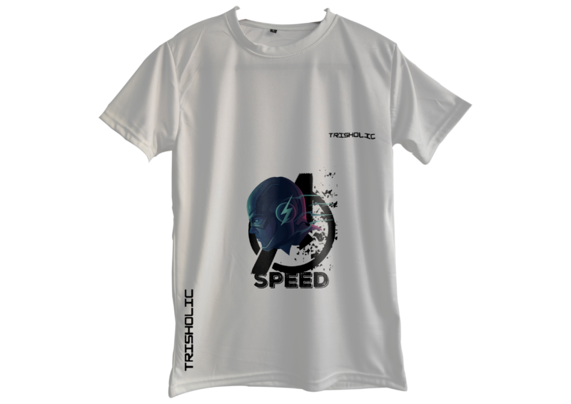 "White oversized round neck t-shirt featuring subtle Avengers logo at chest"