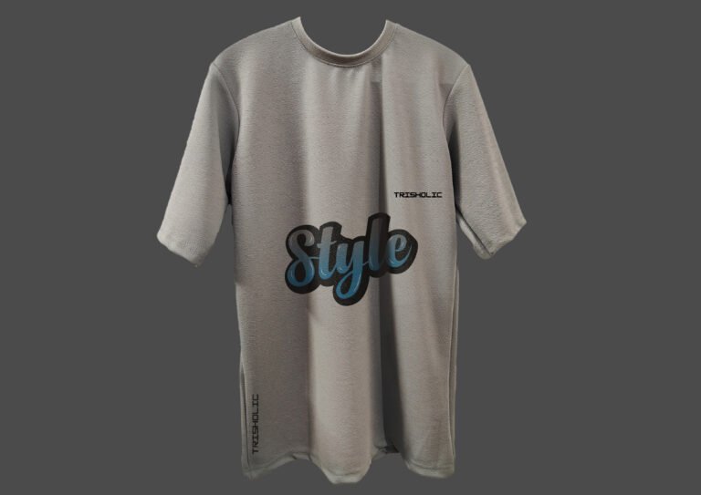 "STYLE text design on dusty gray oversized t-shirt"