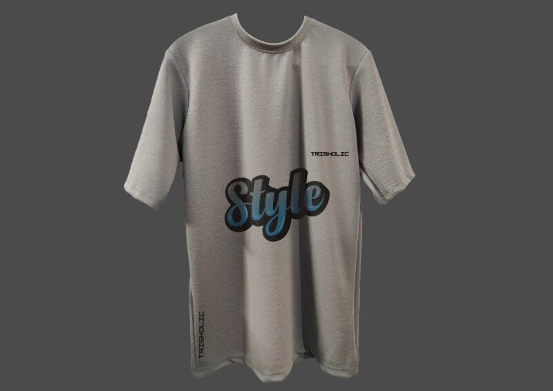 "STYLE text design on dusty gray oversized t-shirt"