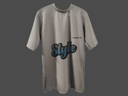 "STYLE text design on dusty gray oversized t-shirt"