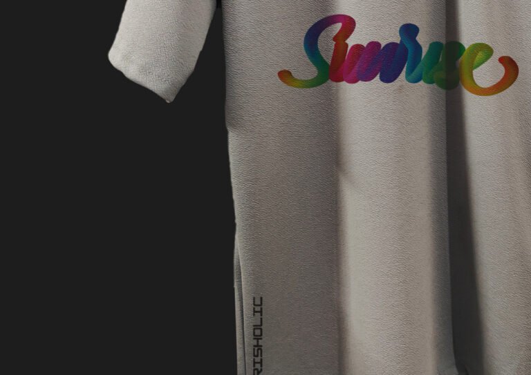 "Sunrise text design on premium cotton fabric"