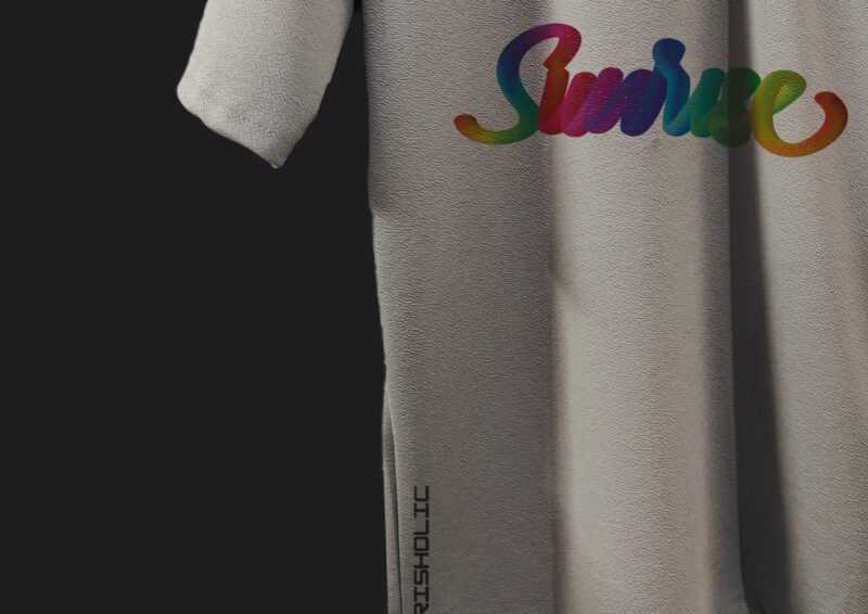 "Sunrise text design on premium cotton fabric"