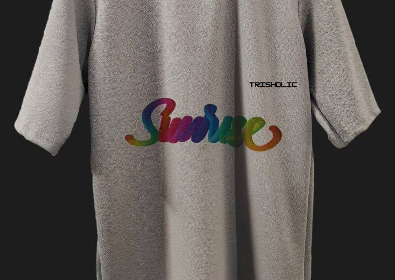 "Front view of oversized tee with Sunrise slogan"