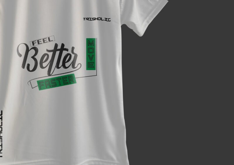 Close-up of Feel Better text design on white cotton t-shirt