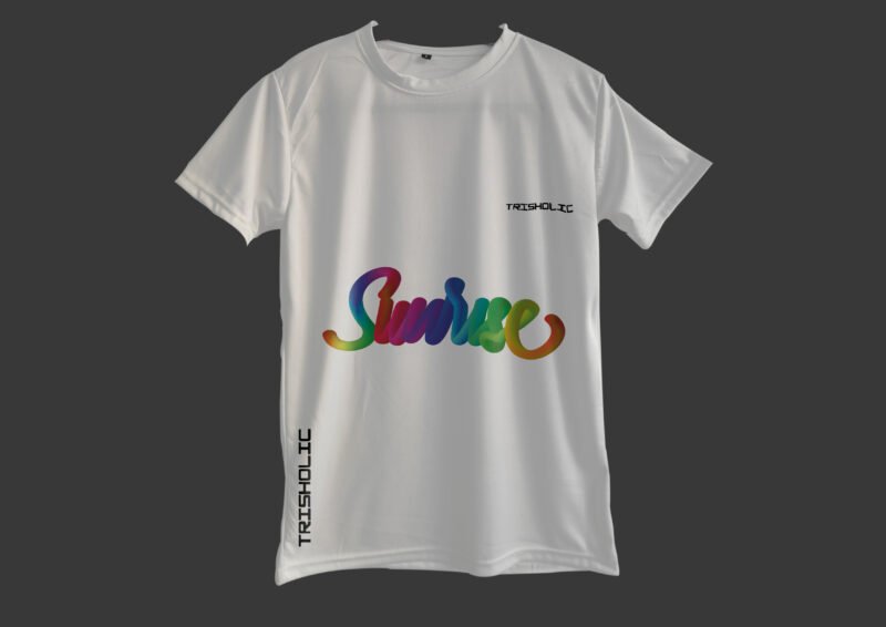 Model wearing white Sunrise printed t-shirt with denim jeans