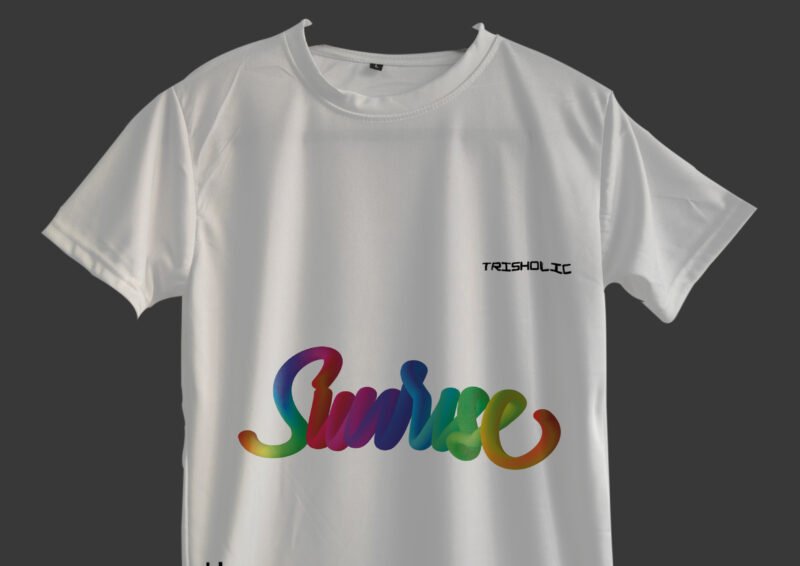 White Sunrise printed t-shirt with bold front text design