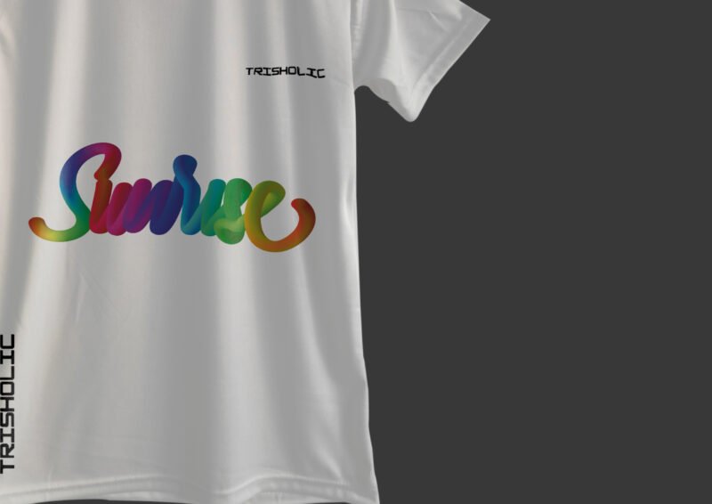 Folded stack of Sunrise printed t-shirts in white