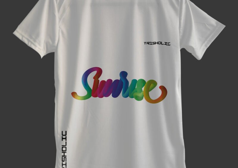 Plain back view of white Sunrise printed t-shirt