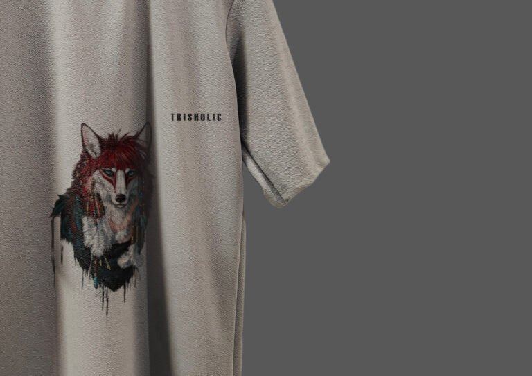 White tee with an illustrated pirate queen standing on a treasure chest.