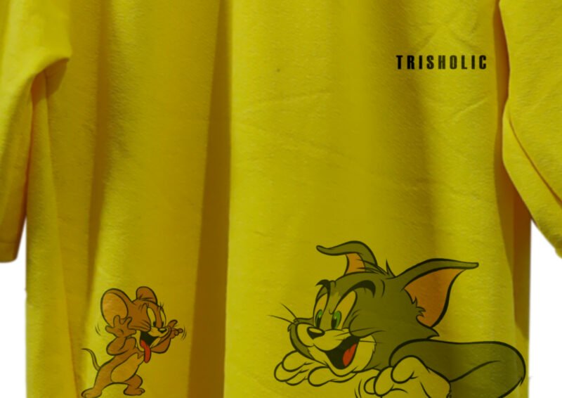 Dark blue T-shirt with Tom and Jerry space-themed adventure graphic.