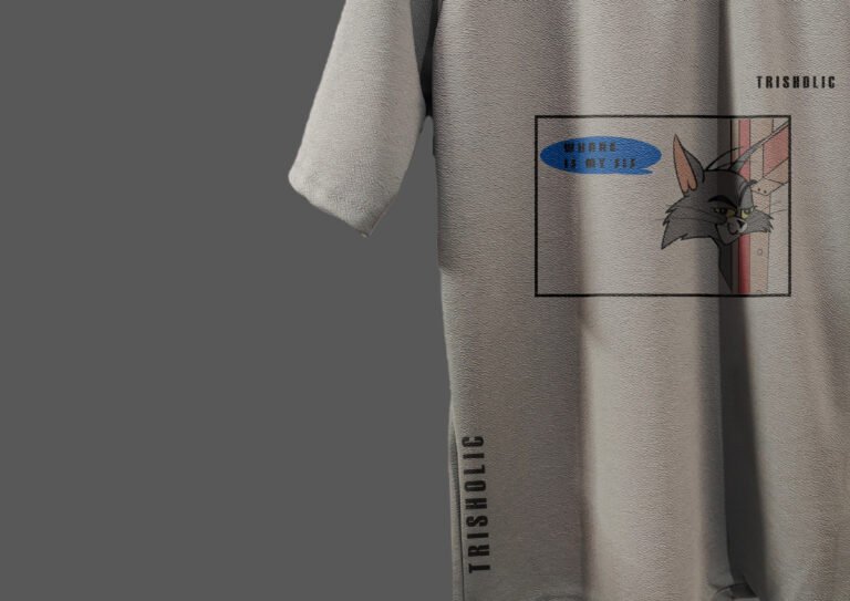 Trisholic white T-shirt with colorful Tom chasing Jerry print.