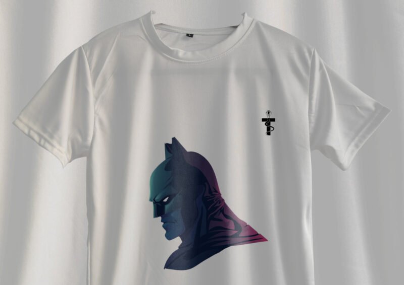 Vector art of Batman’s masked face in shadows with sharp detailing