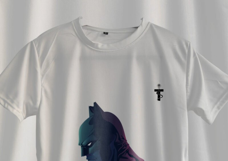 Vector split portrait of Bruce Wayne and Batman mask