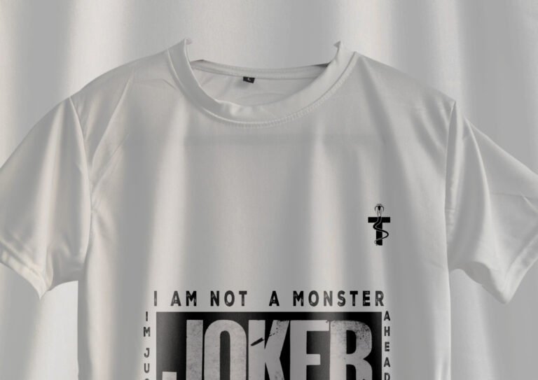 Back view of Joker T-shirt with glitch-effect villain artwork