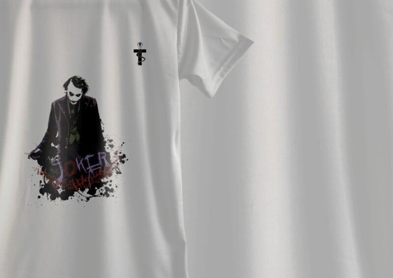 Joker T-shirt laid flat showing front and back design