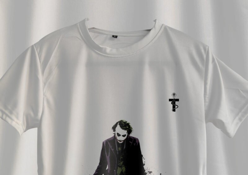 Model wearing Joker Series tee styled with gamer accessories