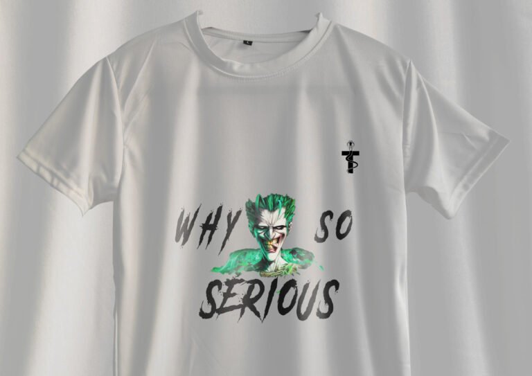 Back view of Joker polycotton t-shirt with glitch design