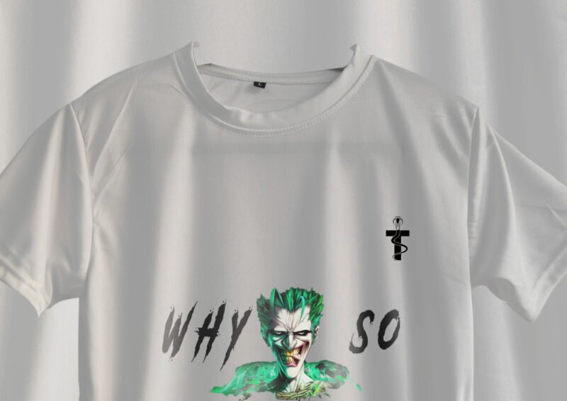 Model wearing Joker series oversized tee styled for gamers
