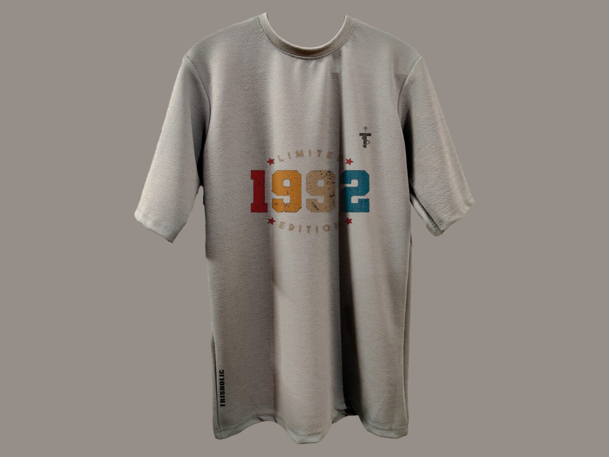 Front and back view of 1992 grey edition tee
