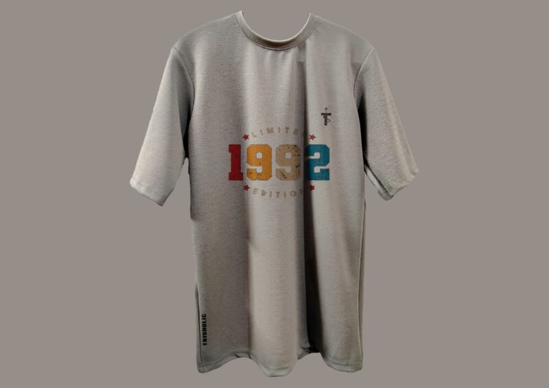 Front and back view of 1992 grey edition tee
