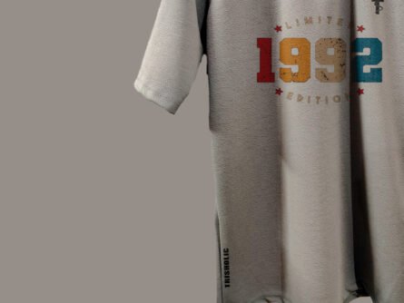 Close-up of cotton fabric and print on Trisholic 1992 tee