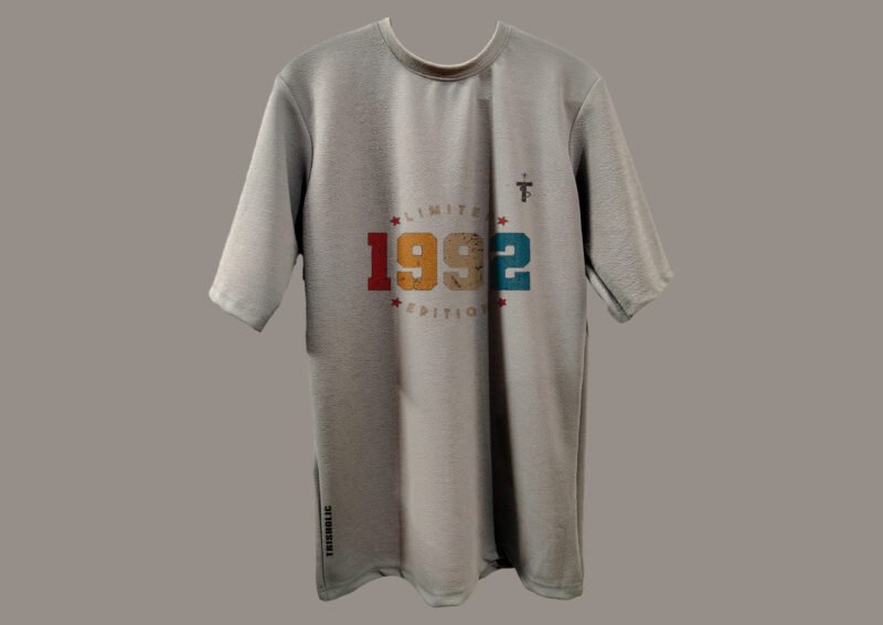 Front and back view of 1992 grey edition tee