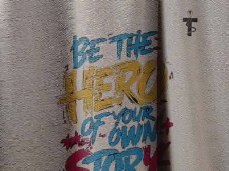 Back of oversized Be the Hero t-shirt