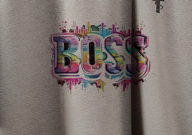 Close-up of Boss quote on t-shirt