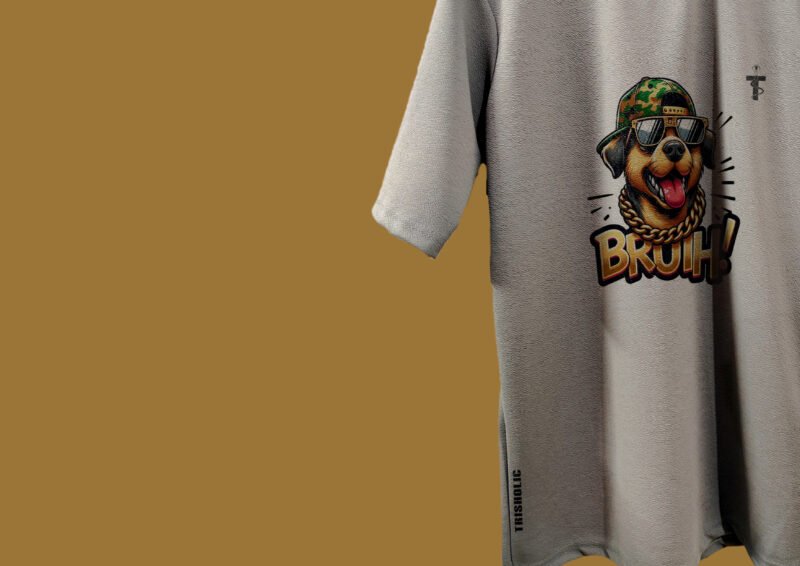 Front and back view of Bruih quote graphic tee in grey