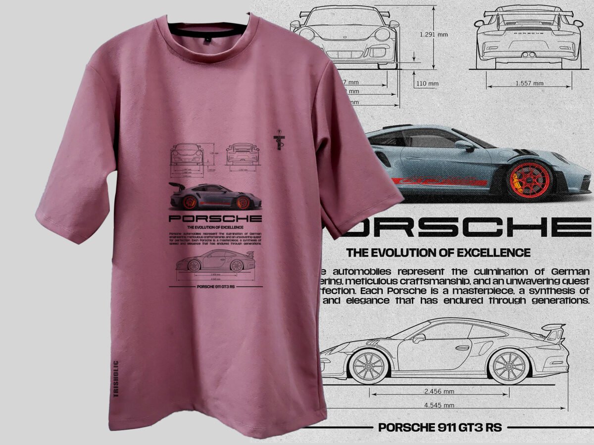 Cotton candy color Porsche GT3 RS t-shirt front view
