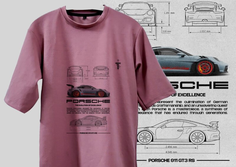 Couple in matching cotton candy Porsche t-shirts