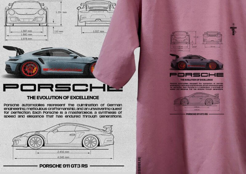 Backside view of pastel Porsche tee