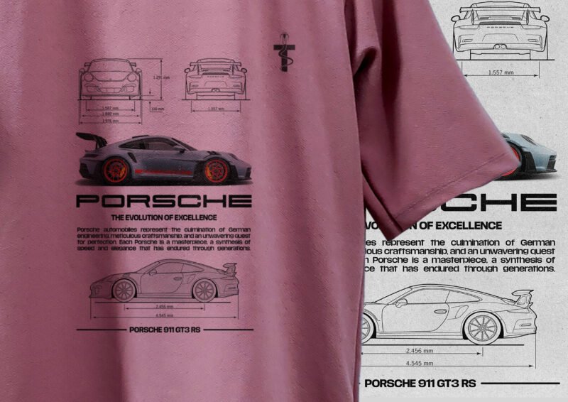 Close-up of Porsche GT3 RS print on cotton candy fabric