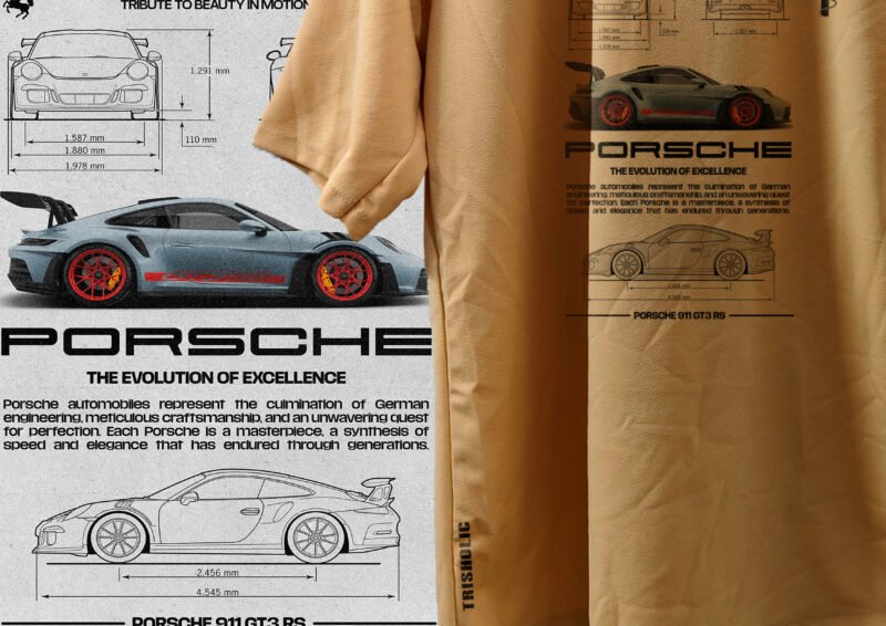 Rear view of golden sand Trisholic Porsche tee