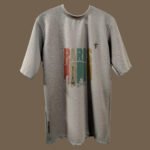 Front view of Paris word printed grey Trisholic t-shirt on hanger