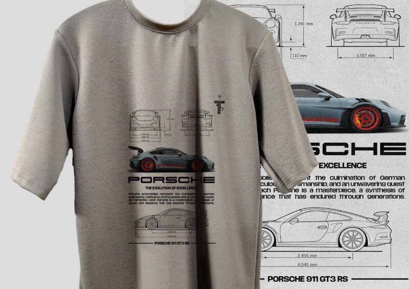 Backside of Trisholic Porsche t-shirt in grey